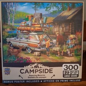 MasterPieces  "Unpacking Memories" 300 Pc Puzzle W/Poster Retro Camping Cabin
